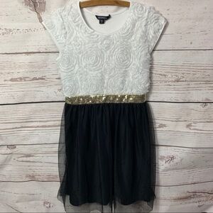 George Floral Feather Sequin Tulle Dress